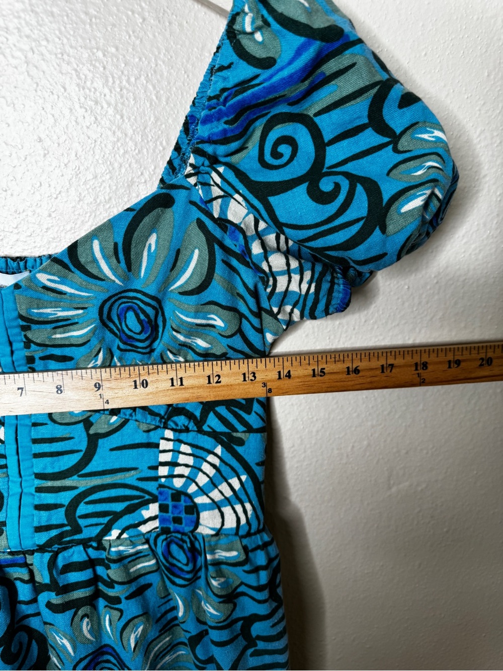 House of Harlow Dress Women’s Small Blue Floral Linen Blend Mini Puff Sleeve - Picture 6 of 8
